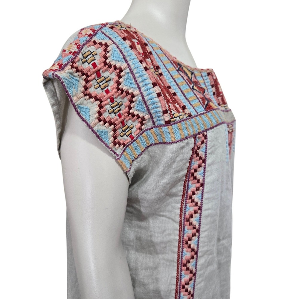 Johnny Was Linen Embroidered Shift Dress M J35419-3 Boho Festival Aztec Tribal - Picture 3 of 10
